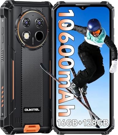 OUKITEL WP28S Movil Irrompible - 16GB+128GB (1TB Ampliable) Movil Resistente Android 14, Batería 10600mAh, 6.52" HD Pulgadas Telefono Móvil, Cámara 13MP+5MP, Face ID, Dual 4G SIM/NFC/OTG, Naranja