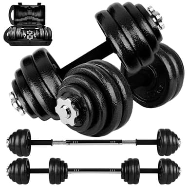 unycos - Par de Mancuernas Ajustables y Antideslizantes con Barra de Conexión【30 kg】E-Book y Maletín, Discos de Hierro con Tuercas Seguras, Gimnasio en Casa, Fitness (Iron Transformer)