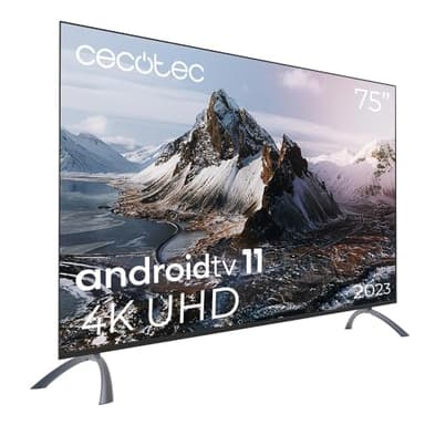 Cecotec Televisor LED 75" Smart TV A3 Series ALU30075S, 4K UHD, Android Tv11, Frameless, Asistente de Voz Google y Chromecast, Dolby Vision & Atmos, HDR10, HBBTV, 2023.