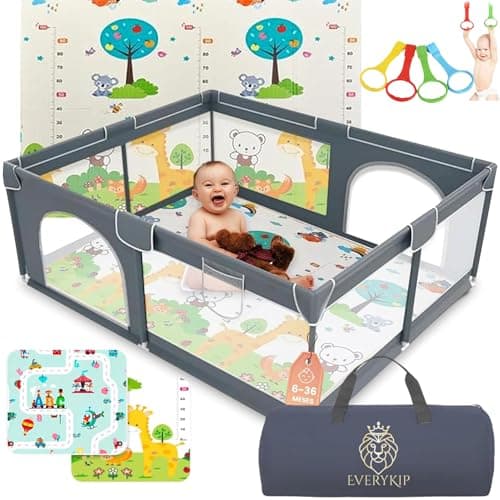 EveryKip® Parque Infantil Bebe 120x120cm Con Alfombra Suelo Corralito Bebe Plegable Centro De Actividad Con Malla Transpirable Baby Playpen