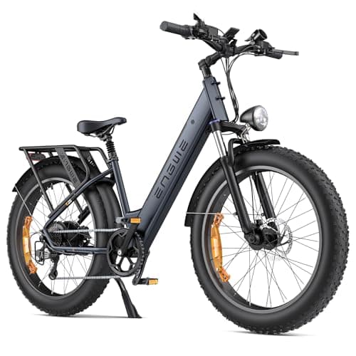 ENGWE E26 Bicicleta Eléctrica para Adultos, 26"x4.0" Fat Tire, Bicicleta de Montaña Eléctrica de 250W, Batería de 48V 16Ah, Alcance de hasta 140KM, 7 velocidades, (Step-Thru, Gris)
