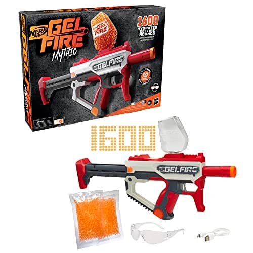 Nerf Pro Gelfire Mythic Blaster, 1.600 Gelfire Rondas, tolva, batería Recargable, anteojos