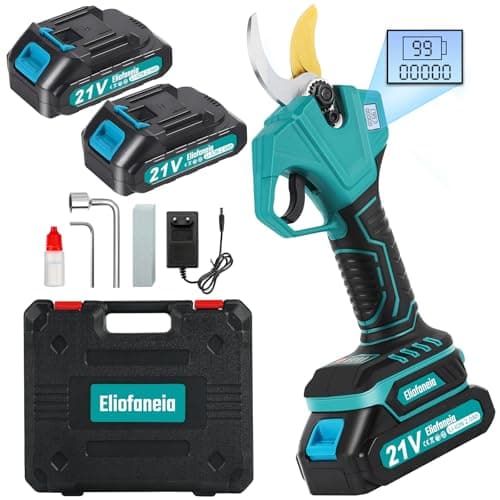 ELIOFANEIA Tijeras de podar electricas,diámetro de Corte 30 mm,Pantalla LCD,2 *2000 mAh Baterías 21V Tijeras de Podar con bateria,Motor sin escobillas,Tijeras electrónico para Viña,Huertos y Jardines