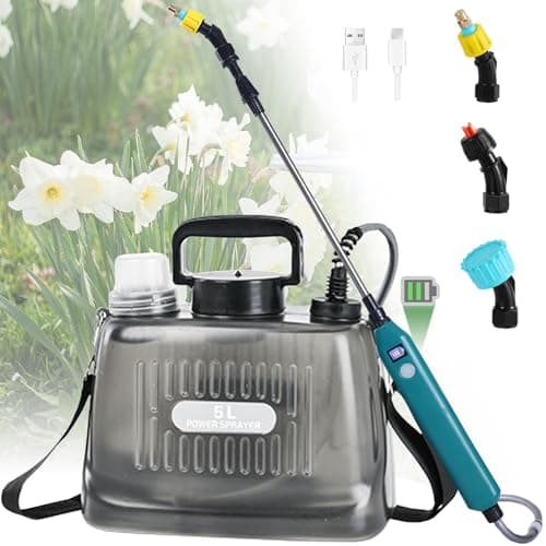 DOUBFIVSY Pulverizador Eléctrico para Plantas, Pulverizador de Presión a Batería Recargable, Pulverizador de Jardín con 3 Boquillas Regulable, Lanza de Pulverización Nivel de Batería Visible (5L)
