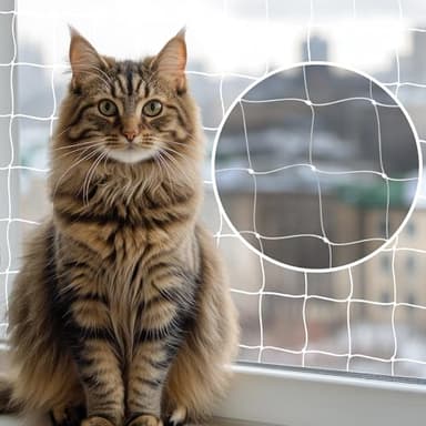 MORPAN Red para Gatos,Transparente 8x3m y Juguete de Regalo, Kit con Ganchos con Adhesivo 3M o Tacos a Pared,Red de Proteccion en Balcones, Terrazas y Ventanas, Malla Protectora, Red Gatos Ventana.