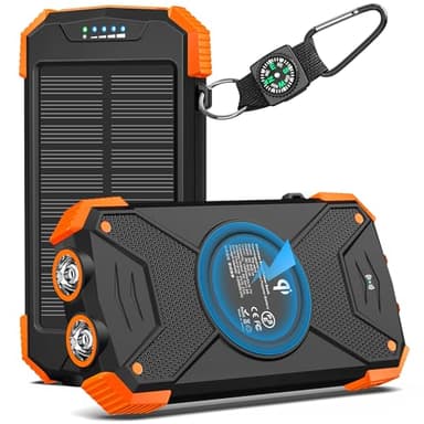BLAVOR Banco de energía Solar Cargador Solar 10000mAh, Banco de energía USB C portátil con Panel Solar Qi Carga rápida inalámbrica Batería de Camping Cargadores solares para teléfono móvil