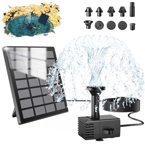 SZMP Fuente Solar con Panel Solar 100% Vidrio,2025 Upgraded Bomba de Agua Solar,Fuente Jardin Exterior con 10 Boquillas,para Estanque de Jardín Fuente,Baño para Pájaros,Piscina,Patio y Decoración