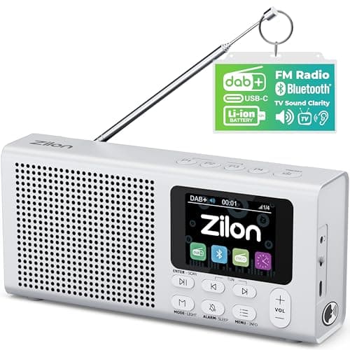 ZILON Radio Portatil Digital Dab+ FM Bluetooth Recargable Kit Emergencias - Altavoz Compacta Mediana con Bateria 2200mAh USB C Pantalla LCD Color Ideal para Cocina Camping Alarma Reloj TV y Trabajo