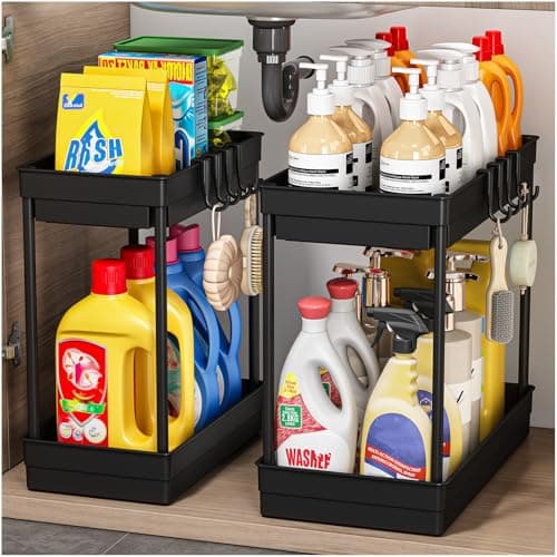TidyTrove Paquete de 2 Almacenamiento Debajo del Fregadero, Almacenamiento y organización de Cocina, Estante de Almacenamiento de Cocina de 2 Niveles, organización Multiusos para Cocina y baño,Negro