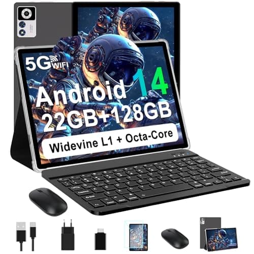 ZIOVO Android 14 Tablet 10 Pulgadas, 22GB RAM+128GB ROM (TF 1TB), 5G WiFi, Widevine L1/Octa-Core/2.0 GHz/8000mAh/Cuerpo Metálico/8+5MP/Tablet 2 en 1 con Teclado y Ratón- Negro