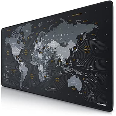 CSL-Computer TITANWOLF - Alfombrilla de ratón XXL Speed Gaming Titan Wolf Mapamundi 900 x 400 mm - XXL Alfombrilla para ratón, tamaño Grande, Mejora la precisión y la Velocidad