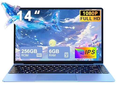 Ordenador Portatil Celeron N4020 Up to 2.8Ghz, Ordenadores Portatiles 14 Pulgadas Win 11 con 5G WiFi 6+256GB SSD Expansión 1TB, BT 4.2 1920*1080 FHD Mini Puerto Multimedia Portatiles Buenos-Azul