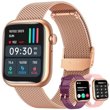 Smartwatch Reloj Inteligente Mujer con Llamada - 1.83" Bluetooth Watch Smart Sueño Oxígeno Sanguíneo Monitor de Presión Arterial 123 Modos de Ejercicio Podómetro Pulsera Impermeable para Android iOS