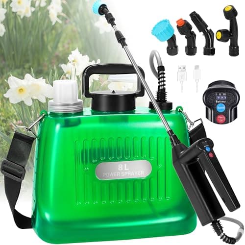 DOUBFIVSY 8L Pulverizador Eléctrico para Plantas, Pulverizador Jardín con 4 Boquillas, Indicador de Nivel de Batería, 3 Velocidad Ajustable, Pulverizadores a Presión a Batería Recargable para Patios