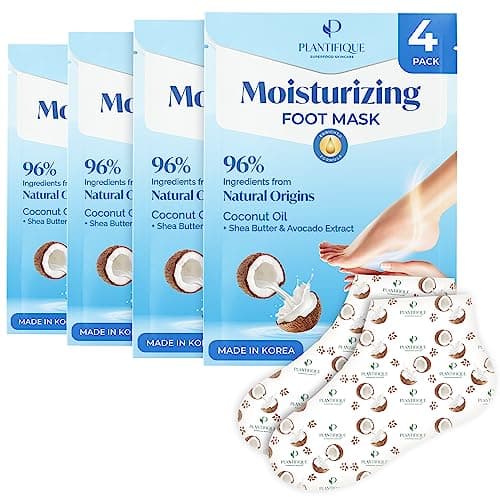 Plantifique Mascarilla Pies Skincare Coreana - 4 Pares en Caja para Regalo - Calcetines Hidratantes con Crema Nutritiva para Pies Muy Secos y Agrietados - Korean Foot Mask