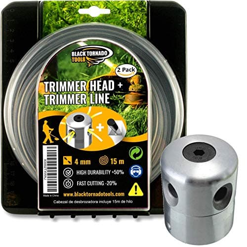 Black Tornado Tools Cabezal Desbrozadora Universal Profesional de Aluminio - 15 m de Hilo Ultraresistente - Giro antihorario