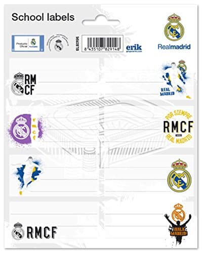 Etiquetas adhesivas Real Madrid - Pegatinas libro nombres/Pack etiquetas escolares - Vuelta al cole material escolar - Producto con licencia oficial