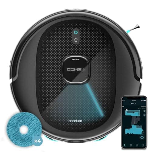 Cecotec Robot Aspirador Conga 9590 Spin Revolution Supreme Navegación láser Inteligente, 10.000 Pa, Máx 240 min autonomía, Mopas giratorias. Cepillo de Silicona, óptimo para Pelo de Mascotas