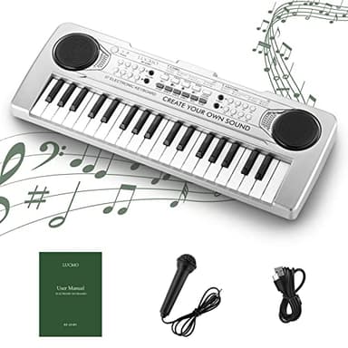 LUCMO Teclado de Piano para Niños, 37 Teclas, Portátil Mini, Multifunción Electrónico para Aprender a Tocar el Piano, para niños y niñas, de 3 a 12 años, Negro