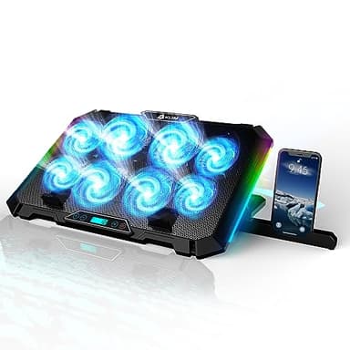 KLIM V8 Base Refrigeradora para Portátil Gaming con 8 Ventiladores + Nuevo 2024 + Soporte RGB Estable para Portátil con Ventilador + Compatible hasta 17" + 2 Puertos USB + Soporte para Teléfono