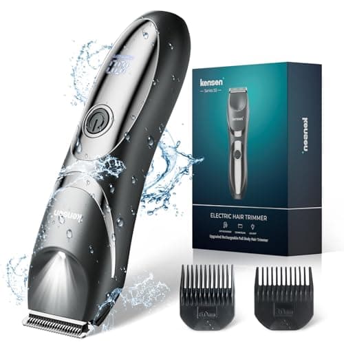KENSEN Afeitadora Corporal Masculina, IPX7 Impermeable Depiladora Corporal Hombre con Luz LED y Cuchilla de Cerámica Desmontable,Maquina Afeitar Cuerpo para Axilas, Pecho, Piernas y Zonas Íntimas