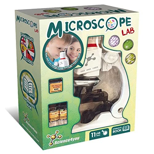 Science4you Microscopio Lab: Microscopio para Niños + Libro de Experimentos + 11 Herramientas de Laboratório, Juguete y Regalo para Niños 6 7 8 9 10 11 12+