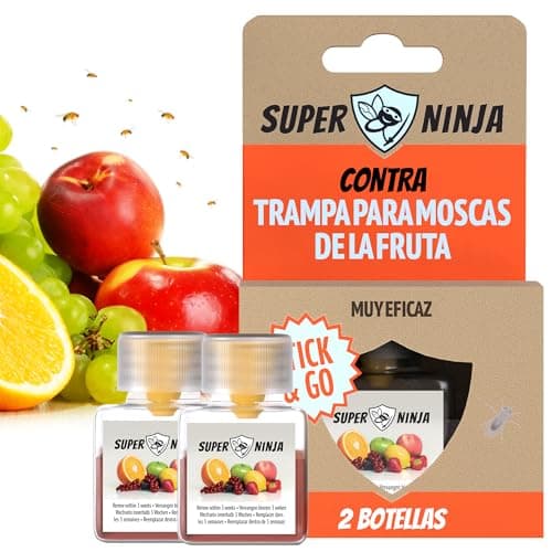 Super Ninja Trampa ecológica para Moscas de la Fruta - Pack de 2 atrapamoscas - Alta eficacia para Cocina e Interior - hasta 3 semanas