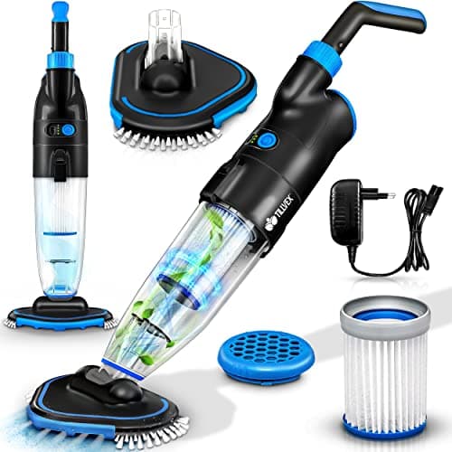 tillvex Limpiafondos Eléctrico de Piscina | Set Aspirador de Fondo Automático sin Mango Telescópico | Aspiradora Inalámbrica de Limpieza con Filtro y 2 Velocidades