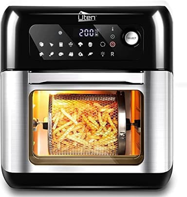 Uten Freidora de Aire sin Aceite 10L, Horno de Aire Caliente 1500W, 12 Programas, Pantalla Táctil LED, 6 Accesorios, Sin BPA ni PFOA, Cocina Rápida y Saludable, Receta en PDF