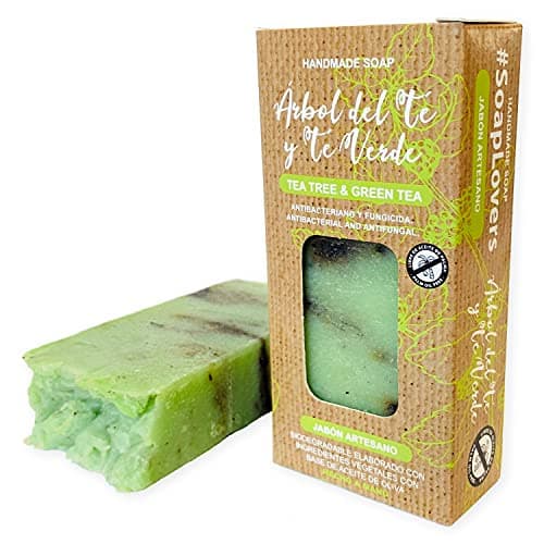 Jabón Natural de Arbol de Té - Jabon de Manos, Cuerpo, y Cara Antibacteriano y Fungicida, Pastilla Sólida Ecológica y Artesanal, Vegano y Sin Aceite de Palma (100 g)