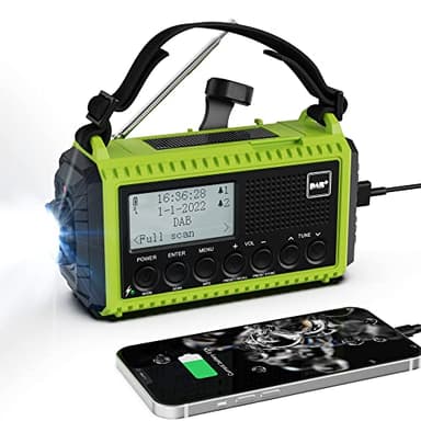 Radio de manivela Dab/Dab+/FM, RadioRadio de Emergencia con manivela, energía Solar, batería y USB, 5000 mAh, batería Recargable, batería Externa, con Dinamo, IPX6, Alarma SOS