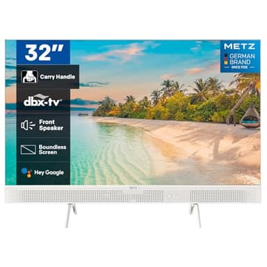 Metz 32 Pulgadas Smart TV LED Portátil, 32MTE7000Z Google Television, HD, HDR10, 2x10W Potentes Altavoces Frontales, DBX, Dolby Audio, Chromecast, Trabajar con Google Assistant, Blanco, 80cm