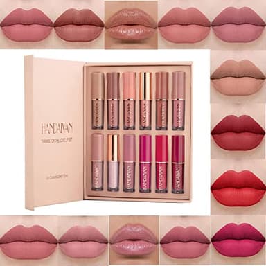 Juego de lápiz labial nude mate de 12 colores aterciopelado, taza, de larga duración, líquido, antiadherente, brillo de labios sexy, tinte suave, maquillaje