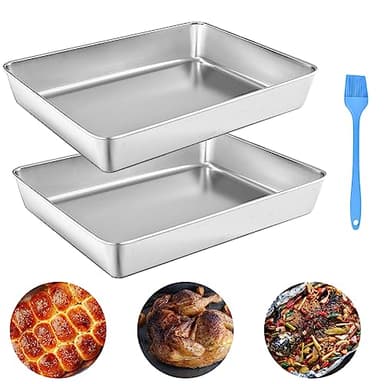 THATSRAD 2 PZS Bandejas para Horno Reposteria de Acero Inoxidable Rectangulares 30 * 24 * 6cm Bandejas de Horno Antiadherente Fuente para Horno Bandejas para Hornear, Servir, Instrumentos Quirúrgica
