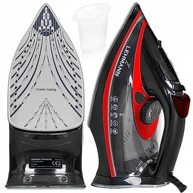 LEHMANN Plancha de Vapor, 3000W, Suela Cerámica Antirrayas, Depósito de 380ml, Golpe de Vapor max. 140g, Regulador Vapor y Temperatura, Sistema Antical, Autolimpieza, Función Antigoteo
