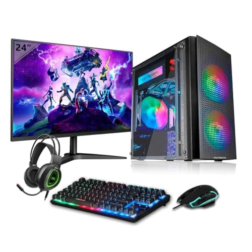 VolttierPC - PC Gaming Completo AMD Ryzen 3 3200G 4x4.0Ghz | Radeon Vega 8 Graphics | 16GB DDR4 | 500GB M.2 SSD | WiFi | Windows 11 | Monitor 24" 100Hz | Teclado y Ratón RGB Gamer