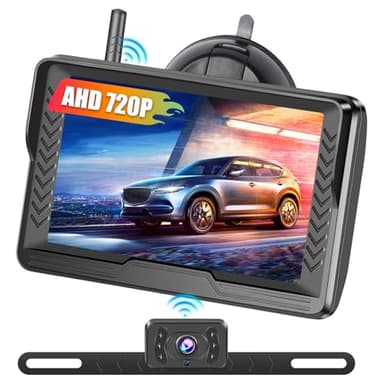 Inefala Cámara de Marcha Atrás y Kit de Monitor Monitorización Inalambrica, Visión Nocturna HD Cámara de Aparcamiento, Mini Cámara de Visión Trasera Antivaho e Lmpermeable con Rieles y Pantalla 5"
