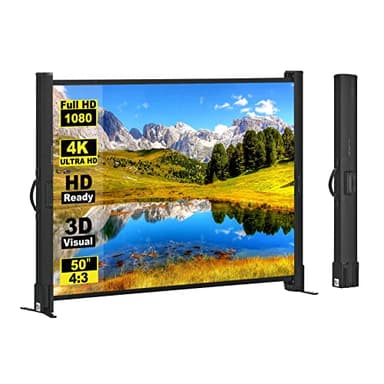 Pantalla para proyector con Soporte, 50 Pulgadas 4:3, Pantalla de proyector portátil, fácil de Colocar y Transportar, películas en Interiores y Exteriores, Fiestas en el jardín, Negocios