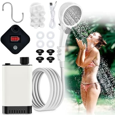 Onherm Ducha Portatil Camping, Ducha de Baño Camping 6000mAh con Pantalla de Energía, Presión de Agua Ajustable, Ducha para Camper Hacer Caminatas, Duchas para Perros y Lavado de Furgoneta Auto