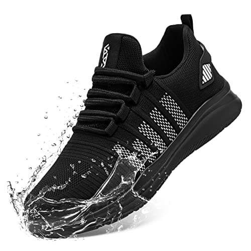 FLOWING PLUME Zapatillas Deportivas Hombre Impermeables Ligero Zapatos para Correr Transpirables Casual Gimnasio Sneaker(Blanco Negro,44EU)