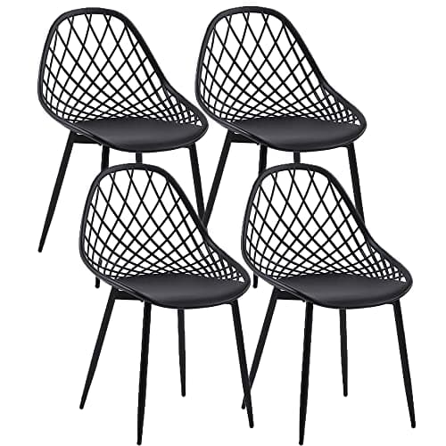 buybyroom Juego de 4 sillas de Comedor con Respaldo de Patas de Metal, Color Negro