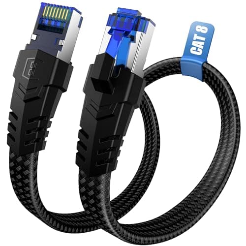 Cable Ethernet Cat 8- 0.5M 1M 5M 10M 15M 20M 30M Cable de Red, 40Gbps 2000MHz Alta Velocidad Cable Lan, Plano RJ45 Gigabit POE Trenzado de Nylon Cable Internet para PC, TV, Modem,Regalo para Gamer