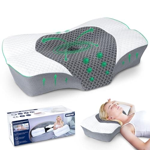 SAHEYER Almohada Cervical, Almohada Cervicales y Cuello Almohada Antironquidos para Aliviar el Dolor de Cuello y Espalda, Ergonómica Almohada Cervicales para Dormir de Lado y Boca Arriba