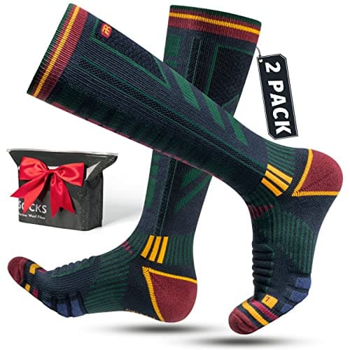 2 Pares Calcetines Esqui Lana Merino Para Hombre, Mujeres Y Jóvenes, Calcetines Altos De Compresión Para Snowboard Calcetines Termicos Frio Extremo Gruesos Hasta La Rodilla Para Clima Frío Talla 35-51