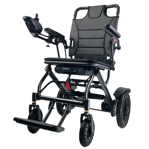 ByteTecpeak D04 - Silla de ruedas eléctrica plegable y ligera, motor silencioso de 500 W, batería extraíble de 10 Ah, rango de 20 km, marco de aleación de aluminio de fibra de carbono, soporta 150 kg