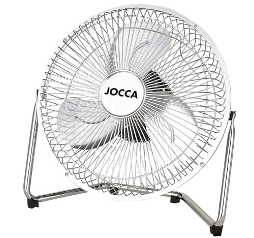 Jocca - Ventilador de Suelo Industrial, 25W, Silencioso, de Sobremesa Reclinable, 2 Velocidades, Compacto| Ventilador 3 Aspas Metálicas| Con Asa, uso sencillo, Diámetro 27cm