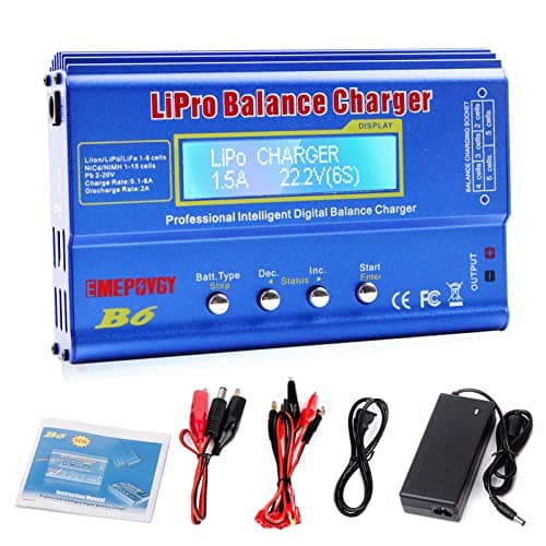 EMEPOVGY B6 Balance Lipo Cargador de batería 80 W 6 A LCD pantalla RC cargador de batería para LiPo/Li-Ion/Life batería (1-6S) NiMH/NiCd (1-15S) / PB (2-20 V) con fuente de alimentación AC