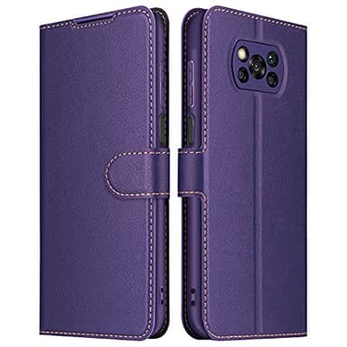 ELESNOW Funda Xiaomi Poco X3 NFC/Xiaomi Poco X3 Pro, Cuero Premium Flip Folio Carcasa Case para Xiaomi Poco X3 NFC/Xiaomi Poco X3 Pro (Púrpura)