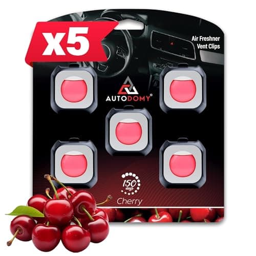 Autodomy Ambientador Coche (5 x 4ml) Olor Cereza | Ambientadores para Coche Duración hasta 150 Días | Elimina y Previene los Malos Olores | Ambientadores para la Rejilla del Aire