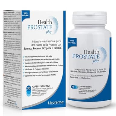 Health Prostate Plus - Suplemento para próstata y tracto urinario con Serenoa repens, licopeno y selenio - Bote de 30 cápsulas vegetales (sin dióxido de titanio y otros colorantes)